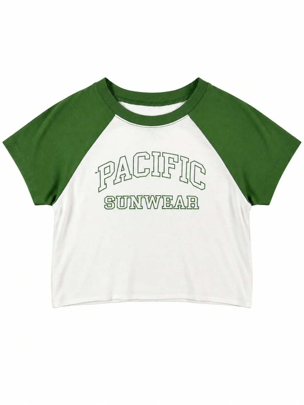 Pacific Sunwear Green & White Cropped Raglan Baseball Tee M